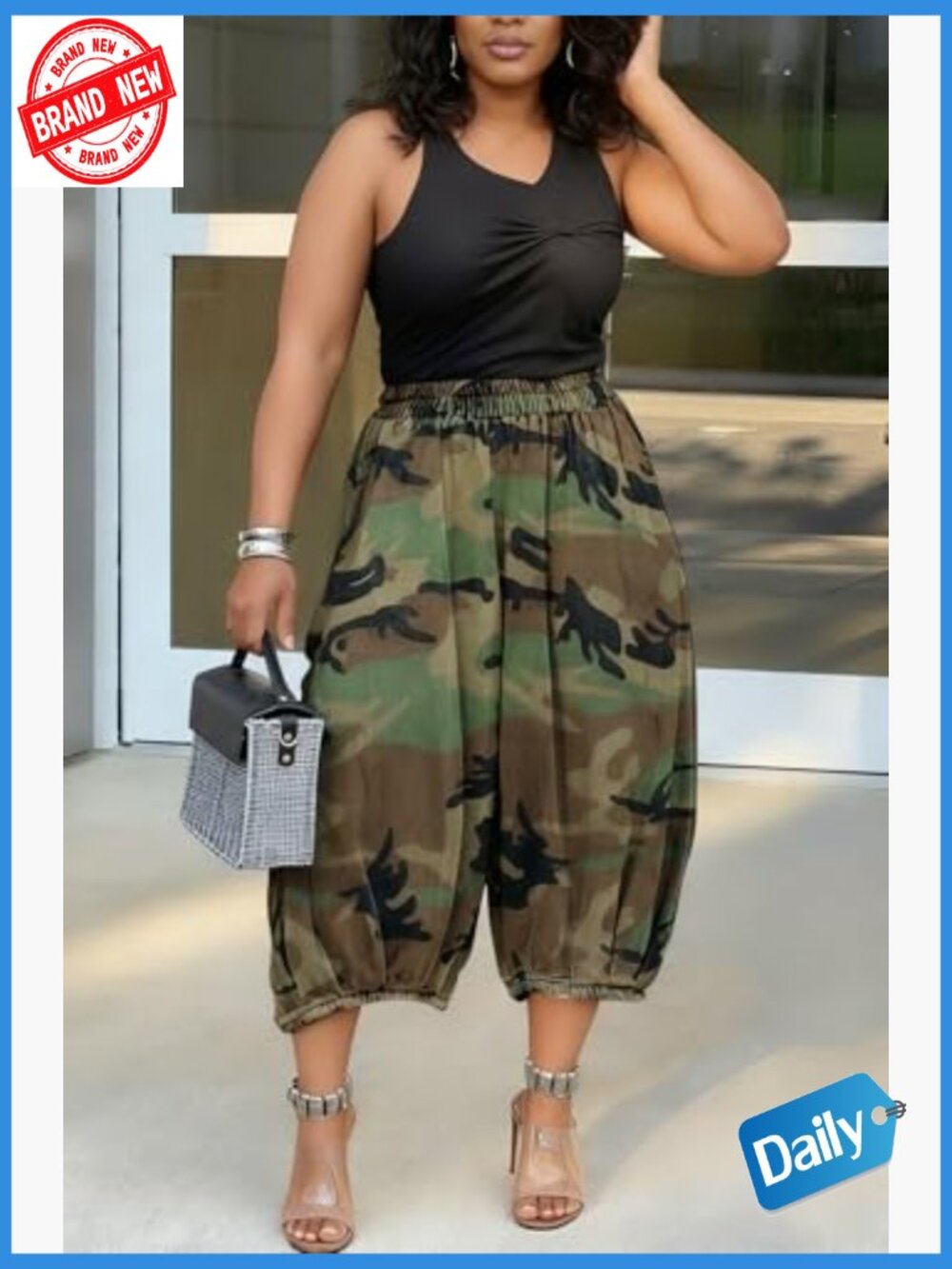 Baggy Camo Cargo Jeans Wide Leg Straight Army Fatigue Cropped Pants - Picture 3 of 7